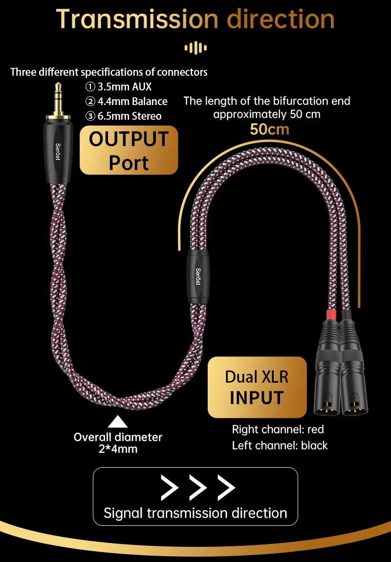 Serost Moon HiFi-Kabel Stereo auf Dual 3-Pin XLR Balance-Buchse 3,5mm 4,4mm 6,5mm OCC Einkristallkupfer für Musikplayer-Lautsprecher – Detail 2