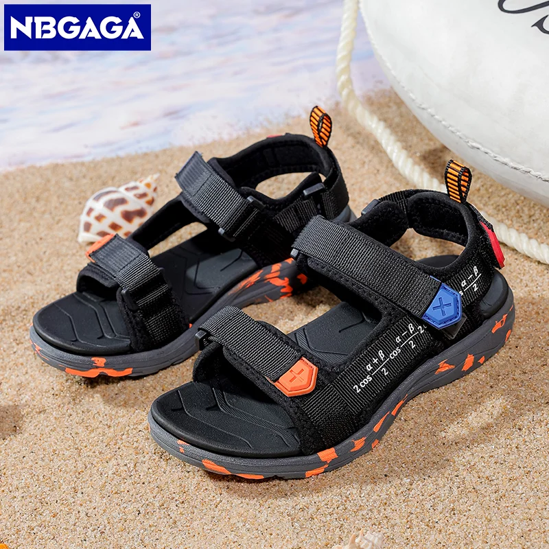 Summer Beach Boy Children Sandals Fashion Shoes Lightweight Non-slip Soft Bottom Shading Leather Boys Comfortable