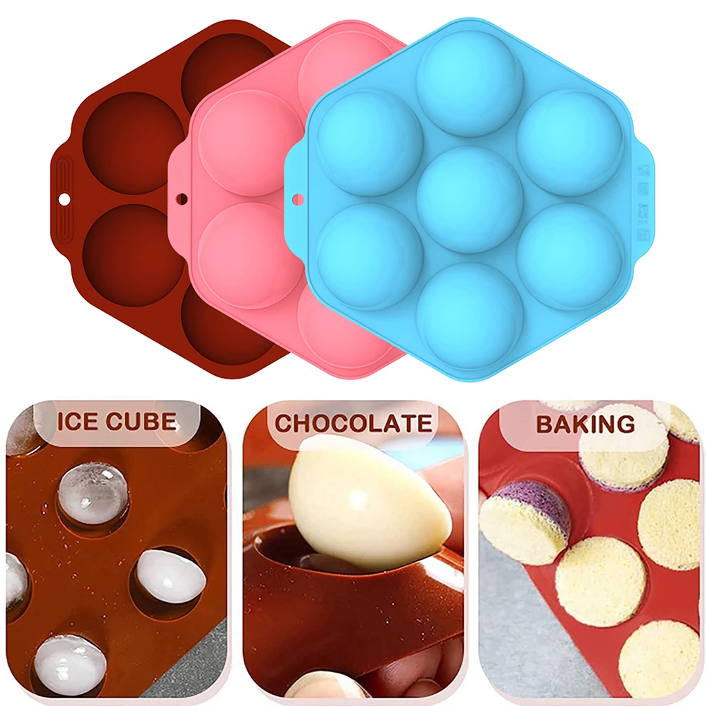 Baking Mold Hexagon 7 Grids Cake Mould Silicone Non-stick Chocolate Cooking Mold, Blue