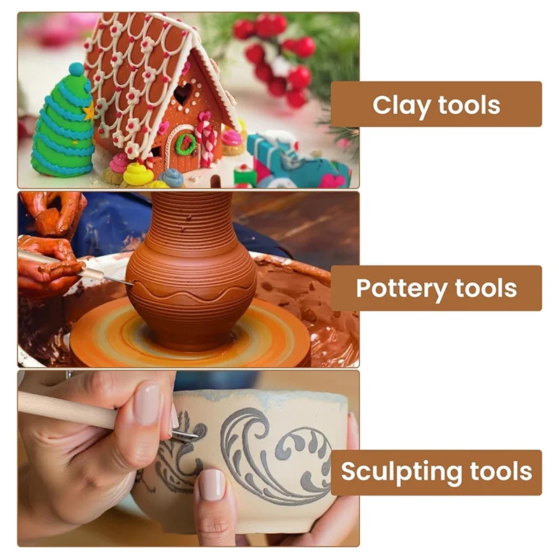 A88E-트리밍, 쉐이핑, 몰딩 도구용- 전문가용 폴리머 클레이 키트(6개), 나무 손잡이 포함