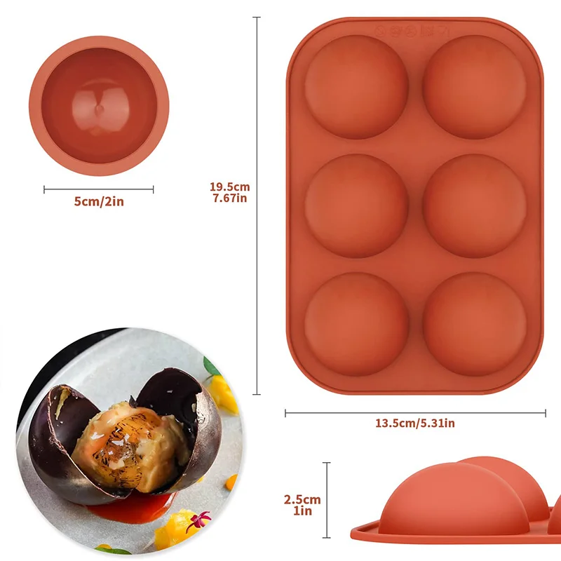 Circle Mold Chocolate 6-Cavity Semi Sphere Silicone Molds Half Sphere Baking molds BPA Free and Non-Stick Cylinder cookie mould