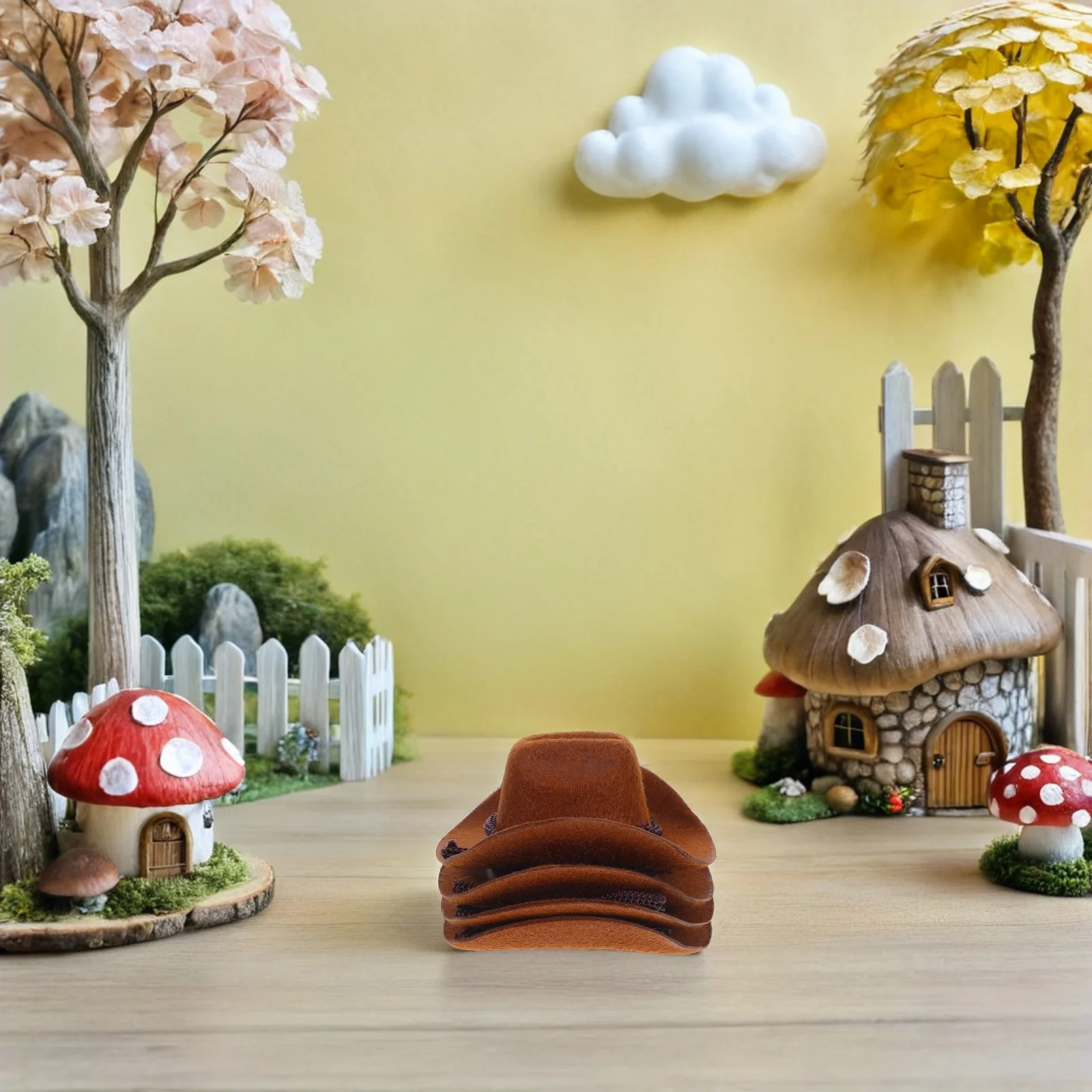 

4pcs Miniature Western Cowboy Flocked Tiny Cowgirl Craft Dollhouse Accessories Party Decorations Dress Up Props Small Craft Mini