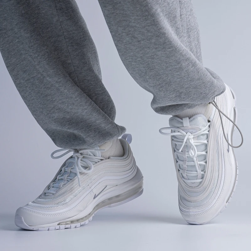 Tênis Nike-Air Max 97 para homens e mulheres, unissexo, prateado, branco, vintage, clássico, resistente ao desgaste