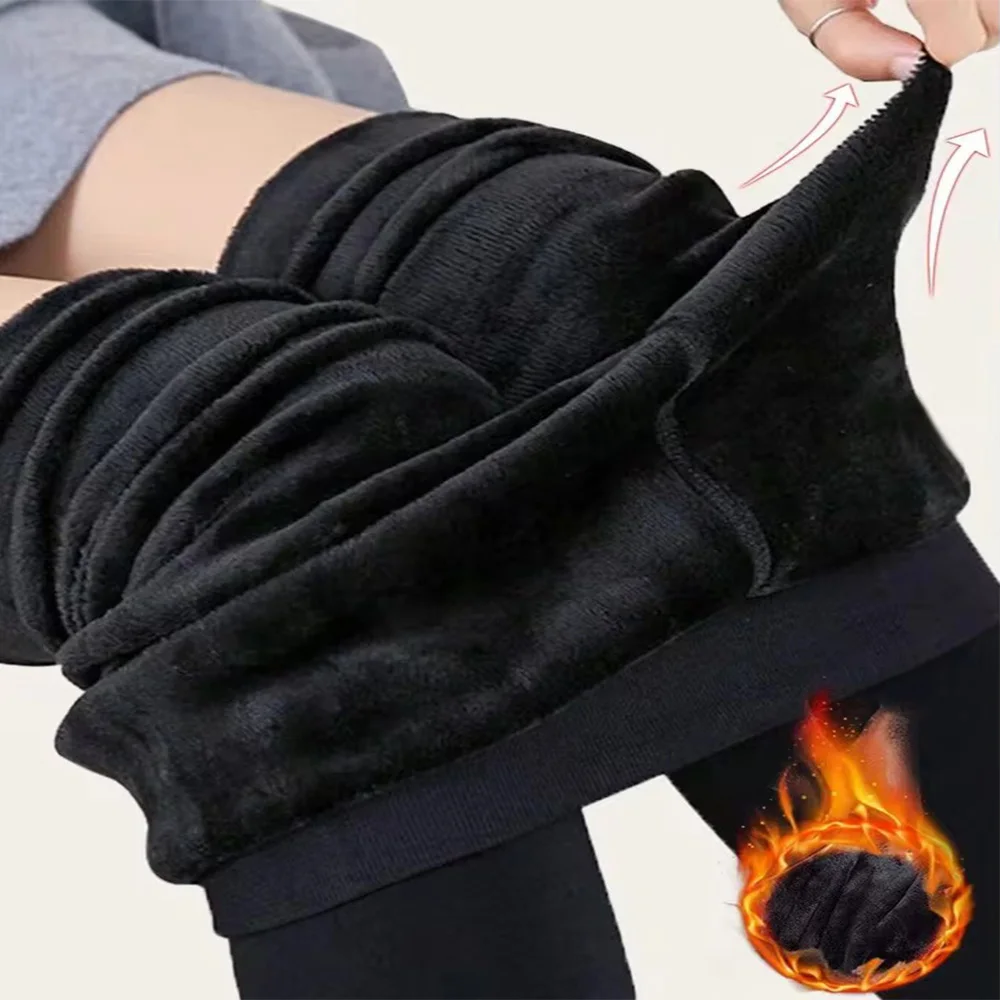 Leggings invernali da donna Leggins caldi Vita alta Velluto tinta unita Leggings in velluto addensato da donna Leggings neri elasticizzati