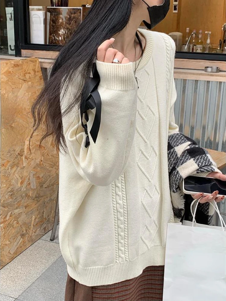 Knitted Pullovers Women Long Sleeves Soft Leisure Loose Lace-up Designed Gentle Students All-match Streetwear Fashion Chic OOTD