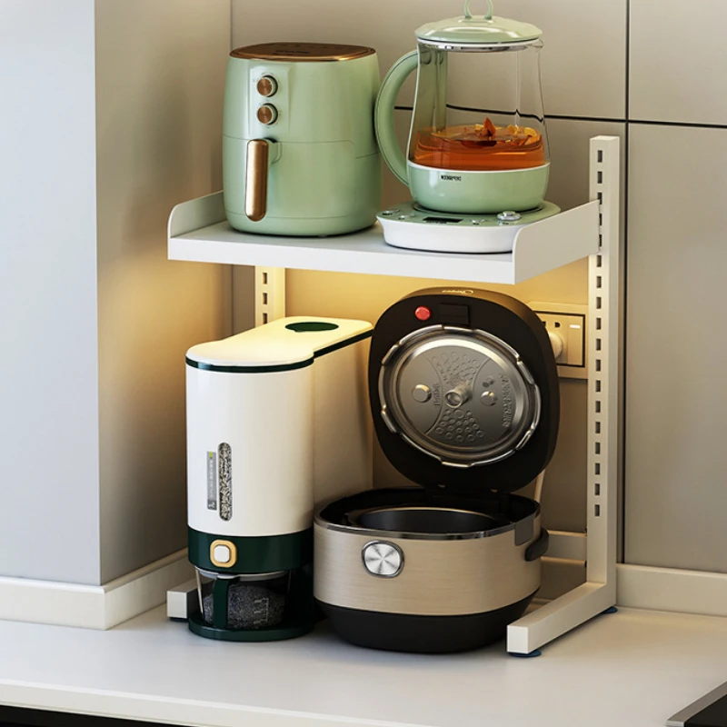 Compact Kitchen Air Fryer Storage Rack Layered Appliance Organizer Narrow Countertop Pot Storage Solution