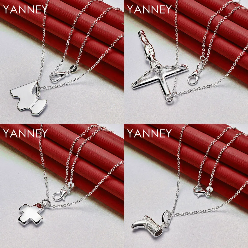 

Fashion 925 Sterling Silver 16-30 Cute Puppy Cross Pendant Necklace Women Gift Accessories Party Wedding Elegant