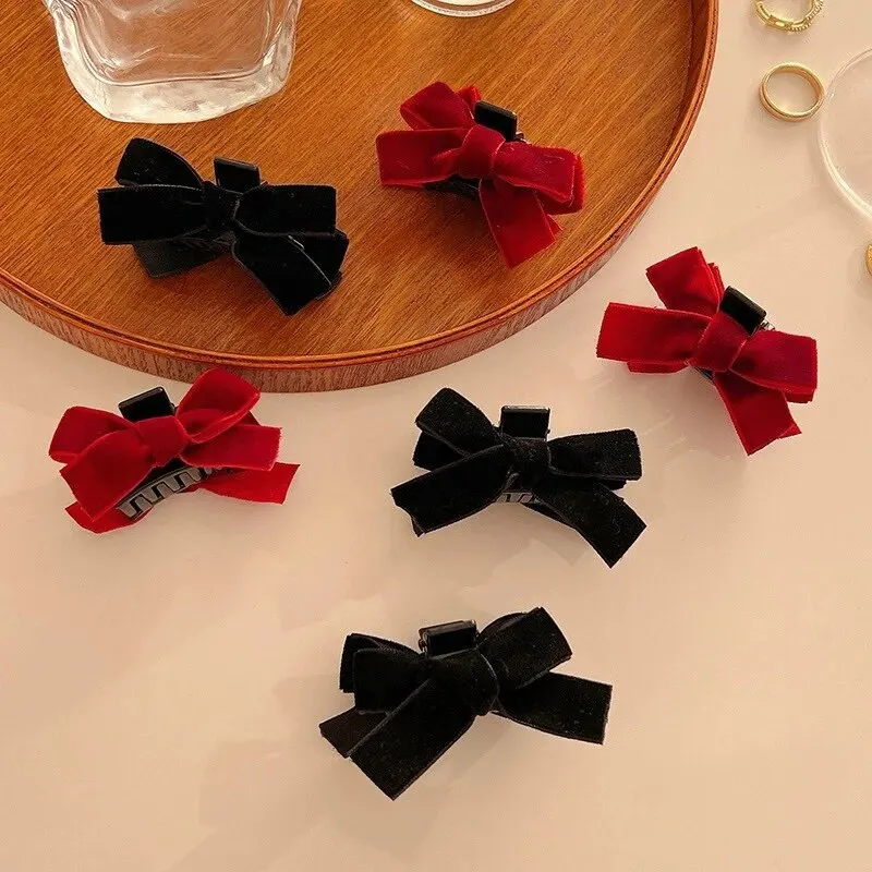 2pcs Black Bow Small Grab Clip Women\'s Autumn And Winter Vintage Velvet Bangle Clip Hair Clip Style Princess Hair Clip Headwear