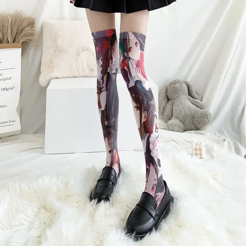 

Black Female Anime Character Printed Silk Stockings Thin, Spring and Autumn Japanese Lolita Cute Anime White Velvet Socks