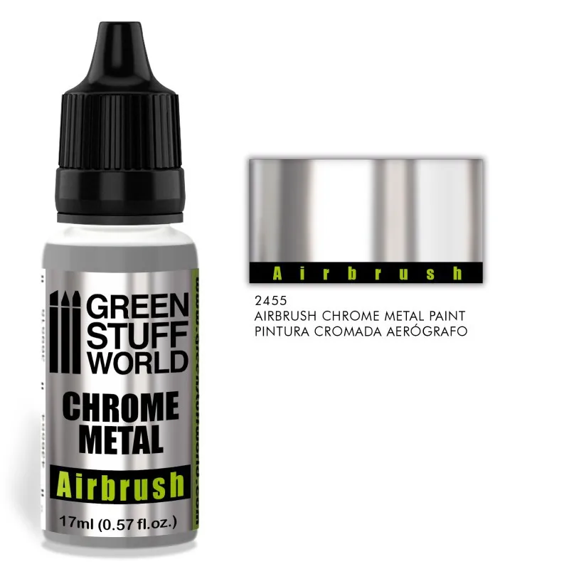 Green Stuff World 17ml Airbrush Chrome Metal Paint Mirror Metallic Effect Pigment for Fantasy Wargame Character Model Coloring