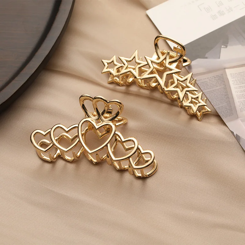 2022 New Hairpin Female Korean Version Textured Metal Hair Grab Gold Heavy Industry Medium and Large Grab Clip Simple Fashion Ba