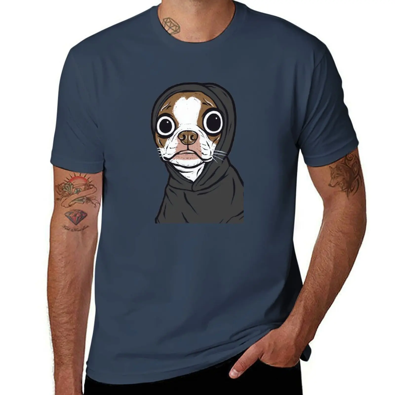 Brown Boston Terrier Hoodie T-Shirt men t shirt cotton 100% t shirt man cotton man t shirt heavy cotton T-Shirt