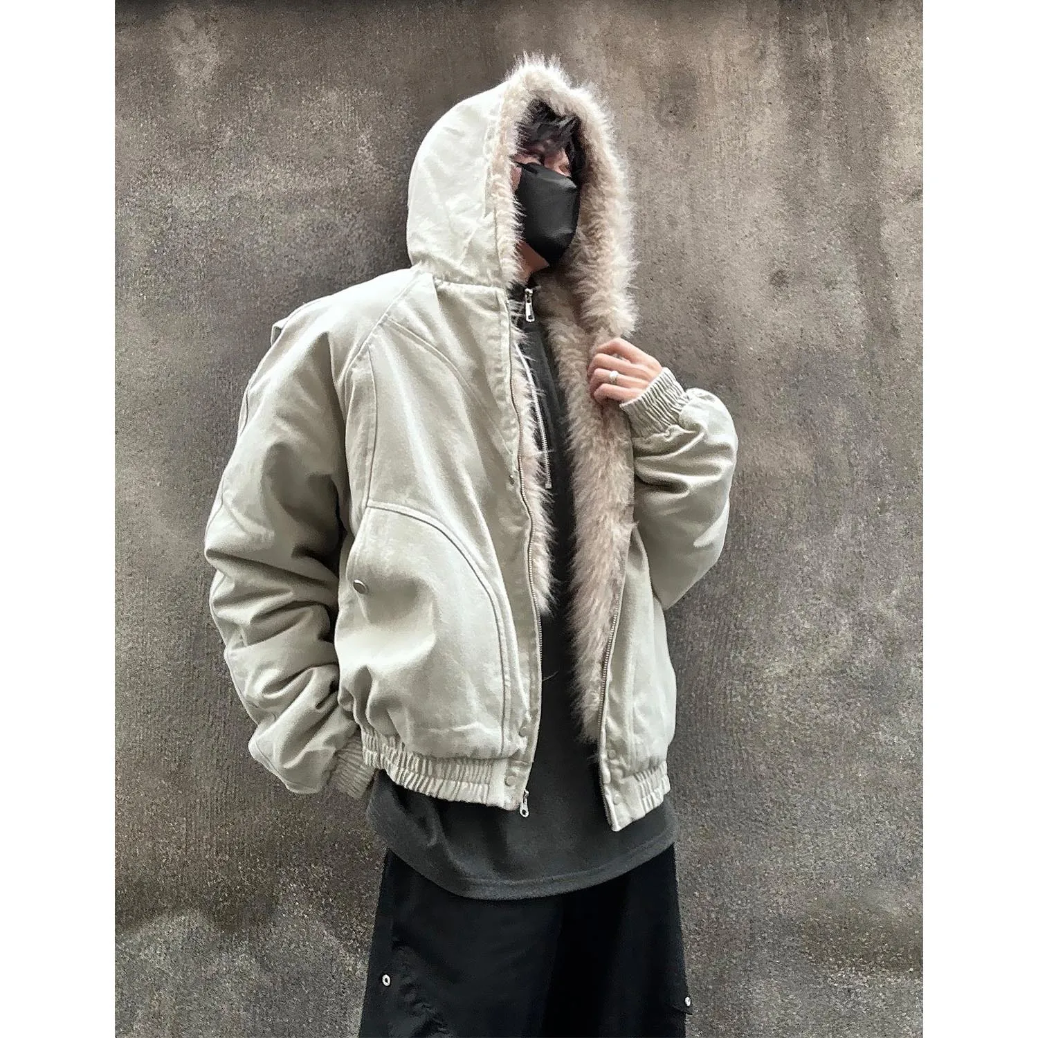

American Winter New Vintage Hipster Hooded Padded Coat Men Harajuku Punk Hip Hop Pocket Casual Joker Cotton-padded Jacket