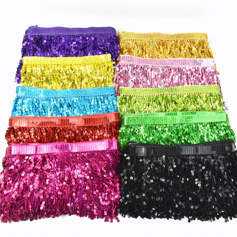 

2-10M 16cm Sequin Tassel Laser Encryption Trim Tassels Cheerleading Decor Lace Latin Skirt Sewing Fabric DIY Handmade Accessoriy