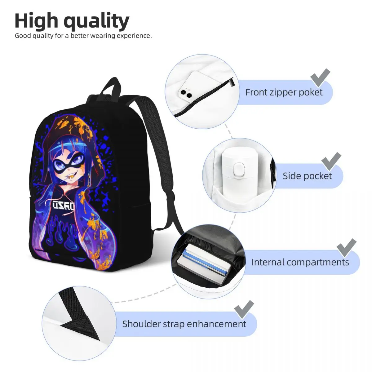 Mochila Splatoon Inkshot para crianças, mochila escolar estudantil, mochila Squid Ink Game, bolsa primária pré-escolar com bolso, menino e menina