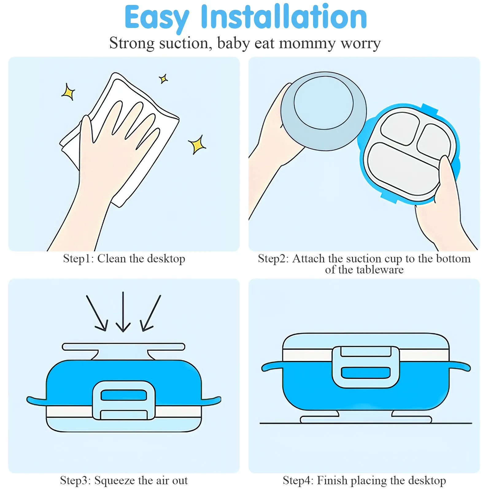3Pcs Silicone Suction Bowl Anti Slip Double Sided Suction Cups Large Area Sucker Pads Feeding Tableware Non Slip Dish Fixer