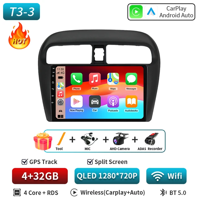 Android 16 9 "Voor Mitsubishi Mirage Attrage 2012-2018 2019 Autoradio Space Star 2014 Navigatie Stereo multimedia Tuning Scherm