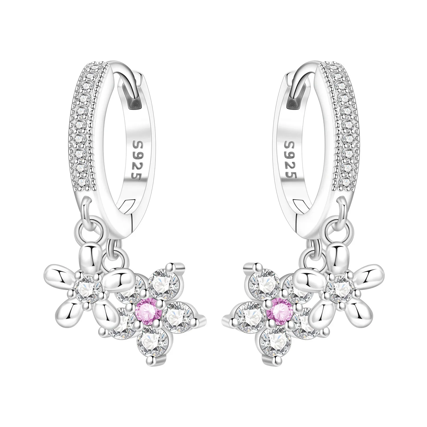 

PANPOKI 925 Sterling Silver Pink Zircon Flower Drop Earrings Women Earrings Charm Fashion Versatile Party Jewelry Gifts