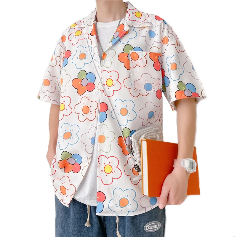 

Fashion Mens Hawaiian Shirt Male Casual Colorful Floral Printed Beach Shirts Short Sleeve Button Up Camisa Daily Streetwear