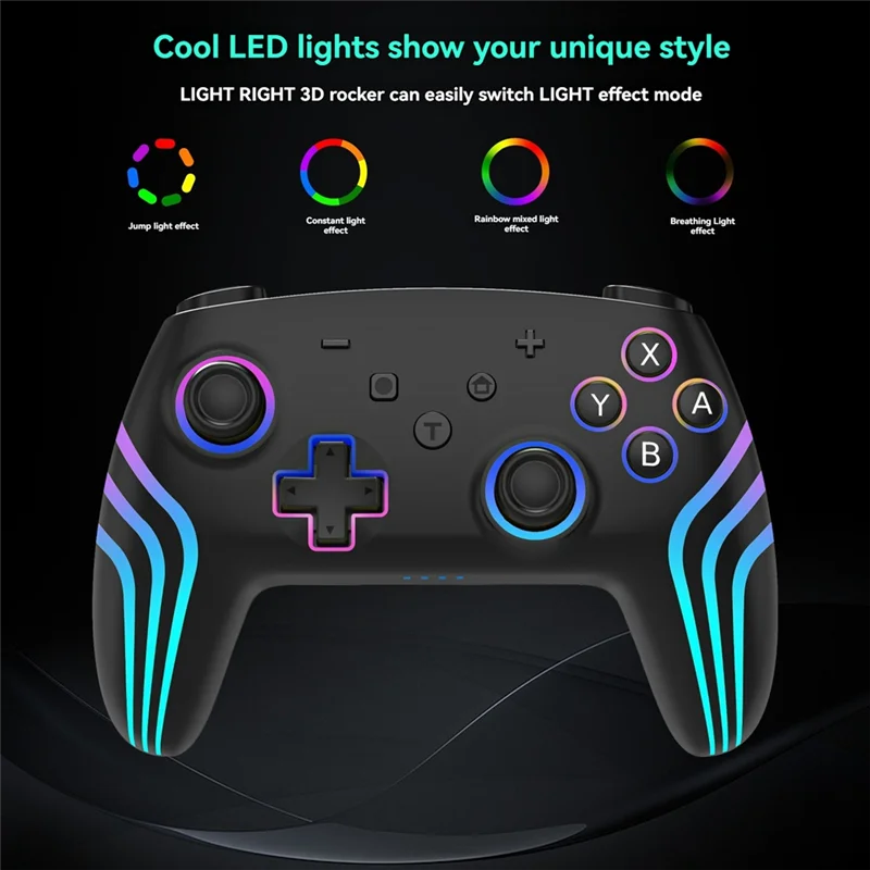 Controlador de juego inalámbrico para Nintendo Switch Lite con sensor giroscópico de seis ejes, calibración de joystick 3D y luz colorida RGB-VVNB