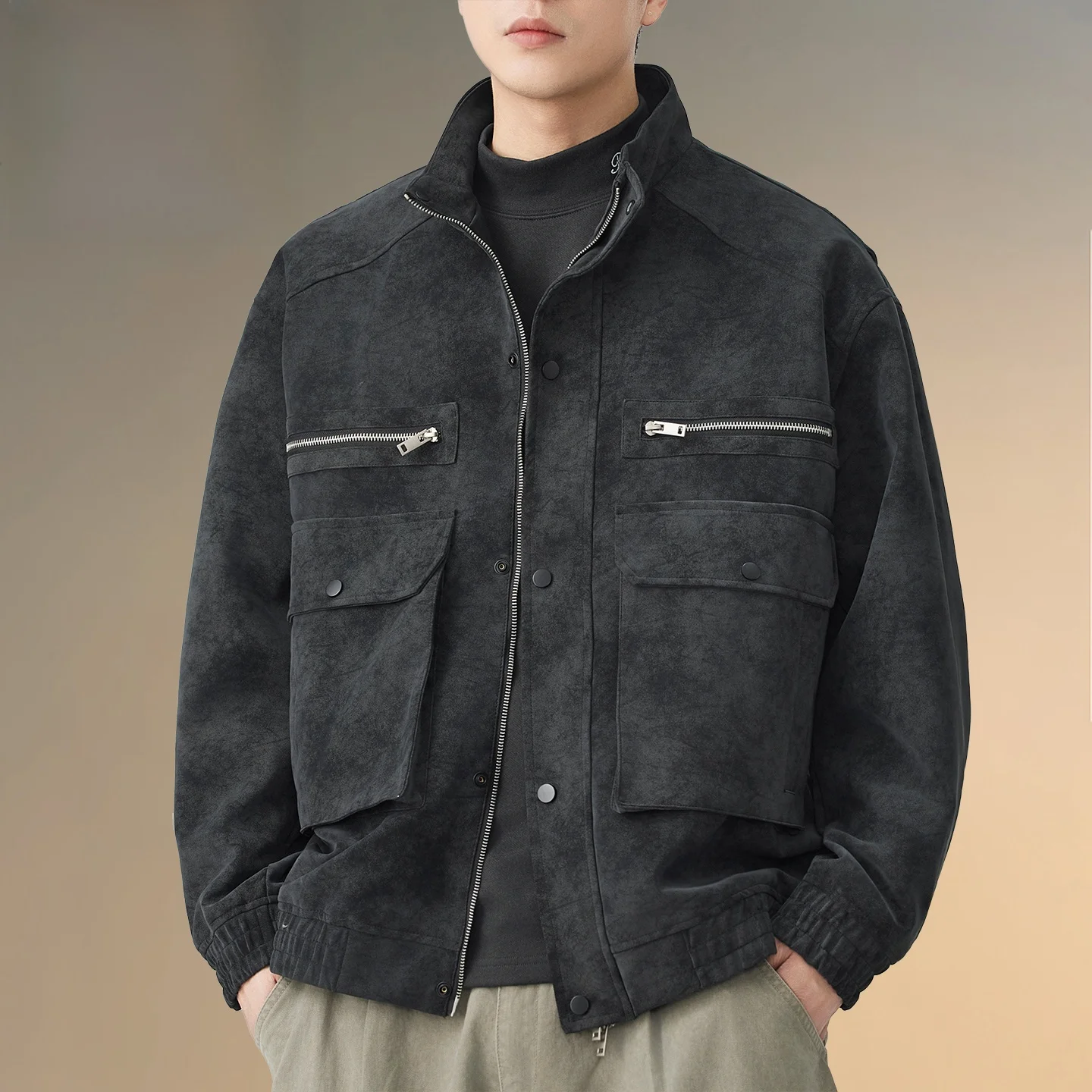 

Pierre Cardin American Sle Loose Fit Men's Jaet Trendy Haome Spring Autumn Outerwear Polyester Fiber Long Sve Zipper