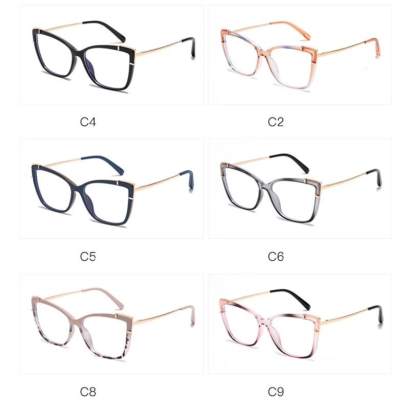 Blue Light Blocker Cat Eye Nearsighted Glasses For Women 1.56 Single Lens Myopia Photochromic Eyeglasses 0 -0.5 -0.75 To -6.0