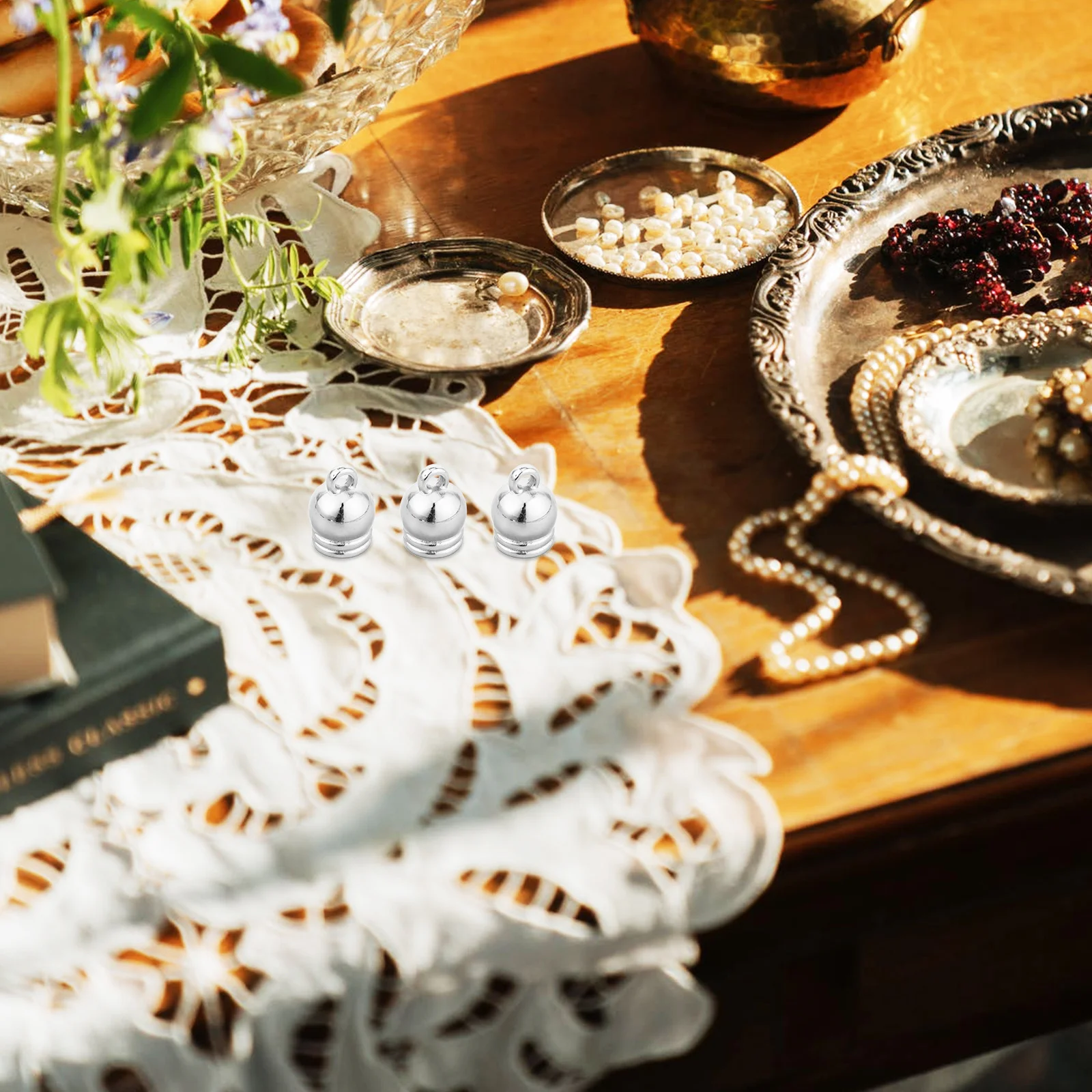 50Pcs Hanging Clock Tassel Caps Electroplated Ccb Mini Bells Graduation Tassel Accessories Cord End Fittings DIY Jewelry