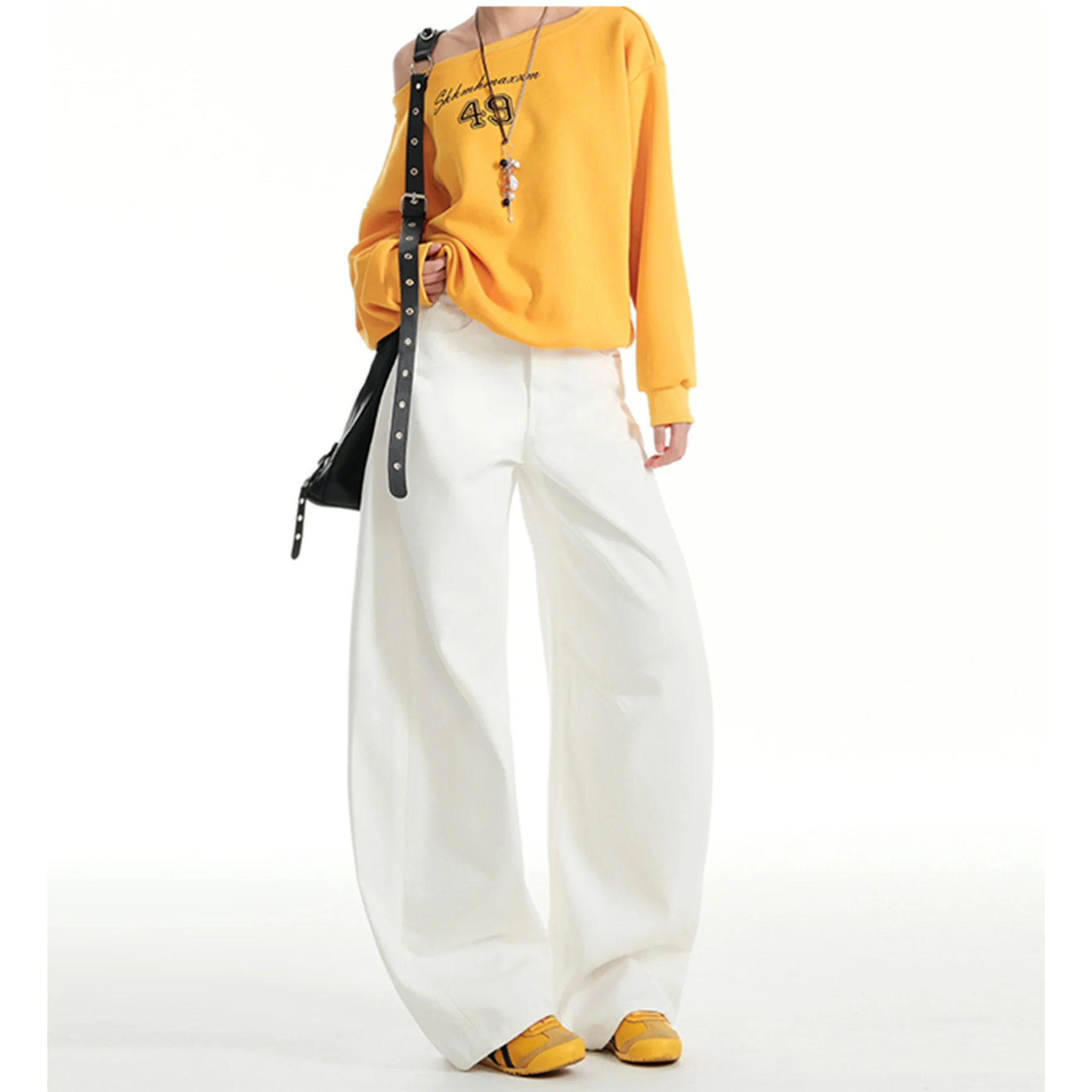 

White Jeans For Women Spring And Autumn 2026 New Hot-Selling High Draped Loose Straight American Style Casual Wide-Leg