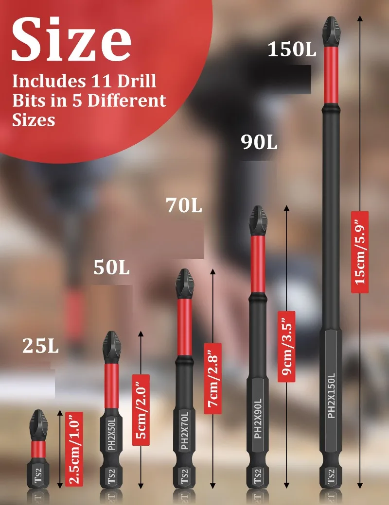 Magnetic Non-Slip Drill Bit Set S2 Steel Screwdriver Crosshead and Impact Drill Bits Suitable for Electric and Hand Drivers