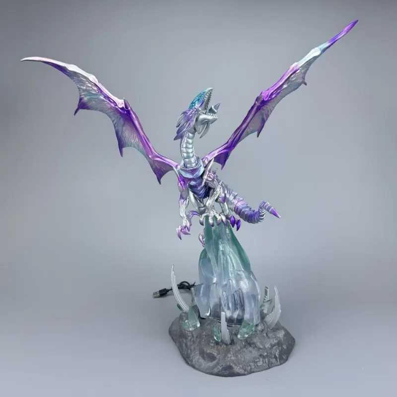 Figura de acción de PVC de 45 cm de Yu-Gi-Oh! Dragón Blanco de Ojos Azules con luz LED, base desmontable y estatua coleccionable de anime.