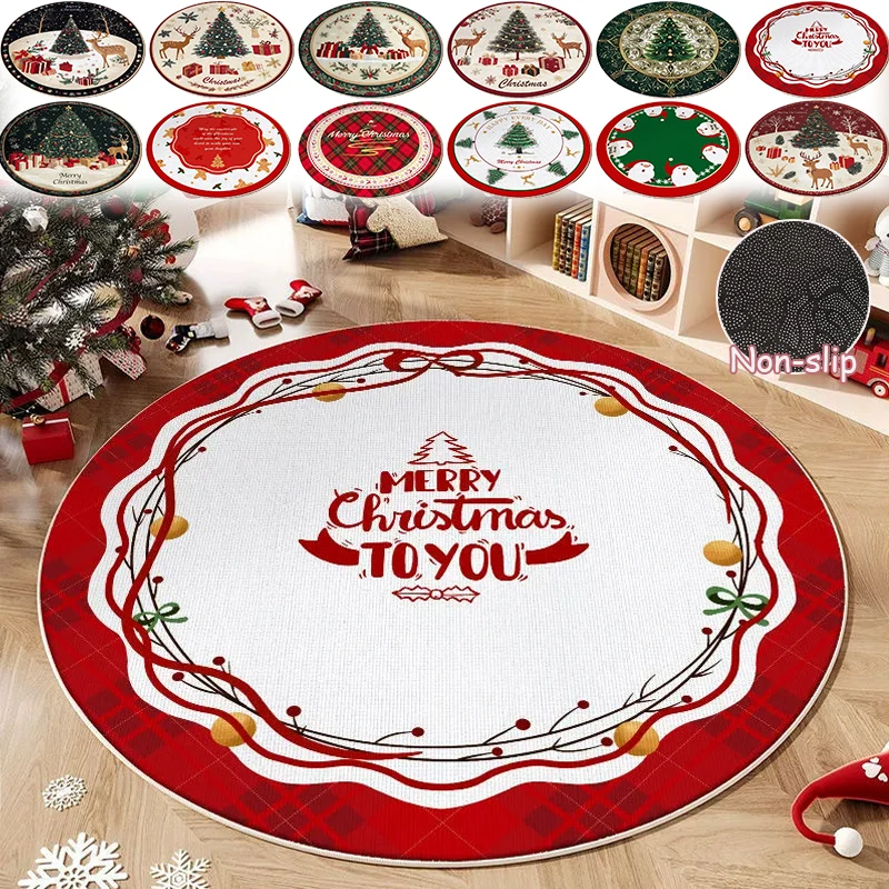 

Christmas Living Room Decoration Carpet Round Wear Resistant and Dirt Resistant Floor Mat Festive Theme Decor Mat New Year Gift