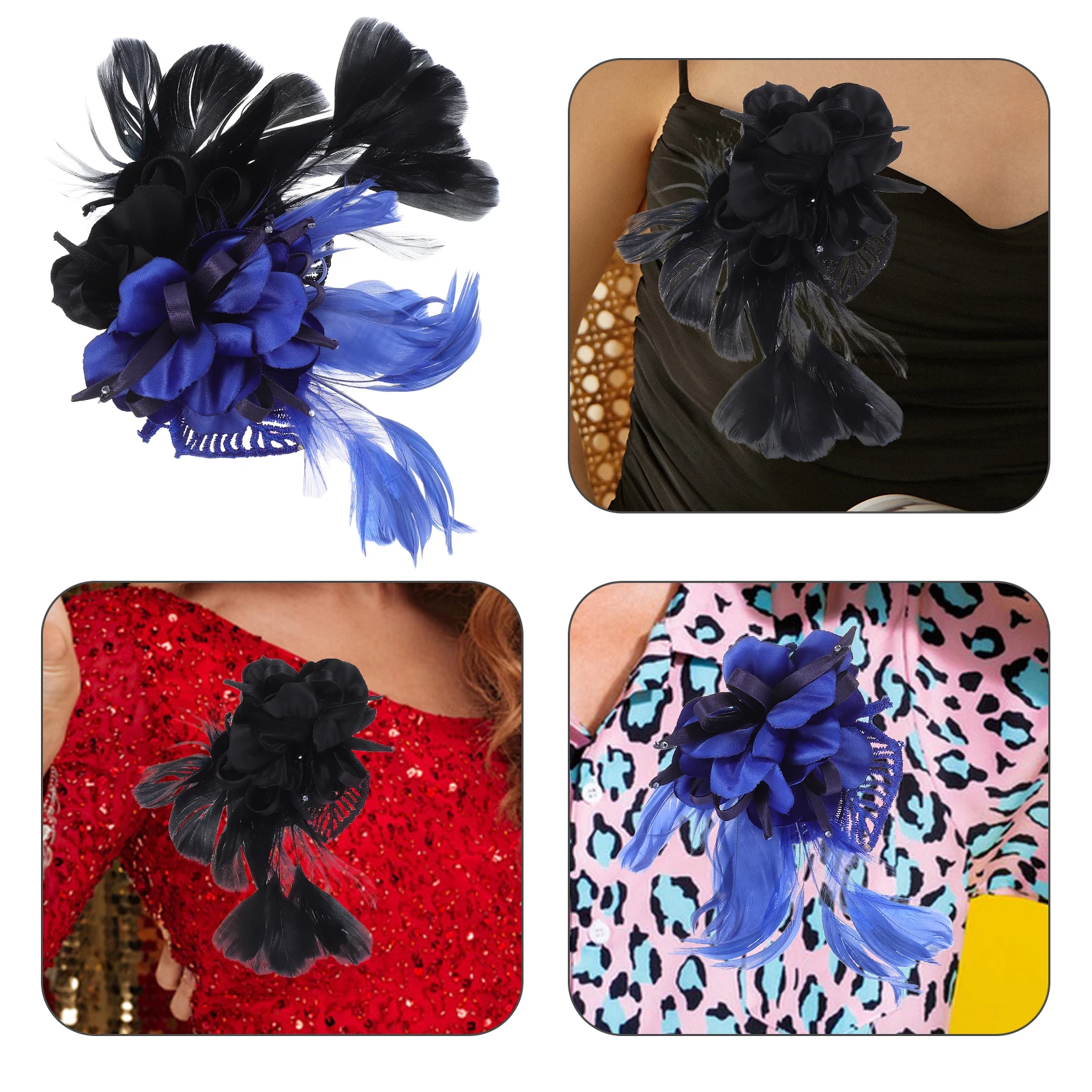 

2pcs Fabric Flower Brooch Vintage Fascinator Headdress Large Brooch For Women Dress Lapel Party Wedding Accessory
