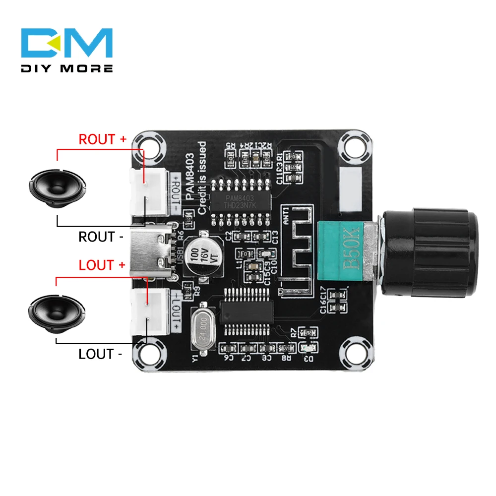 Type-C 2x5W XH-A159 Mini PAM8403 Bluetooth-compatible Digital Amplifier Board with Adjustable Volume Amplifier Audio Module DC5V