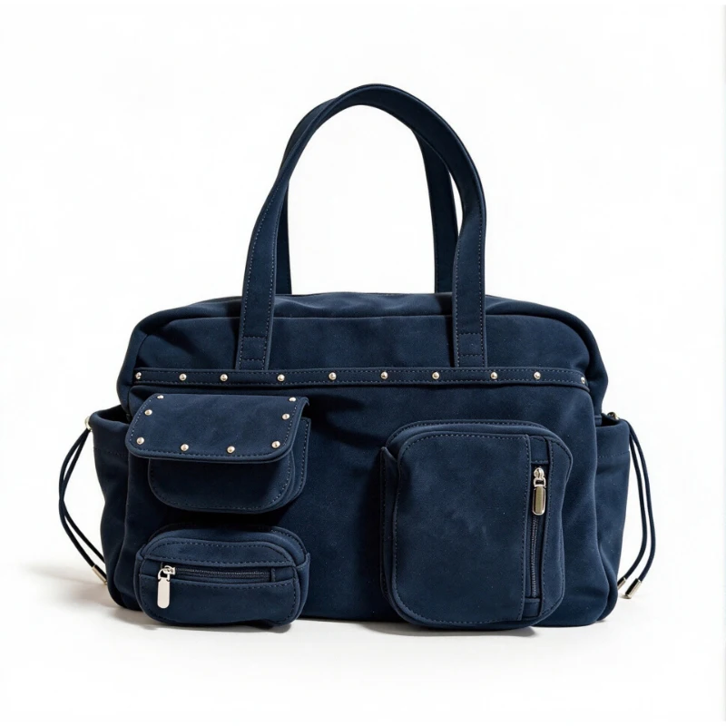 Mehrtaschen-Nietenhandtasche, Großraumige Einfarbige Metallnieten-Tragetasche, Vielseitige Pendler-Reise-Aufbewahrungstasche mit Schulterriemen – Detail 1