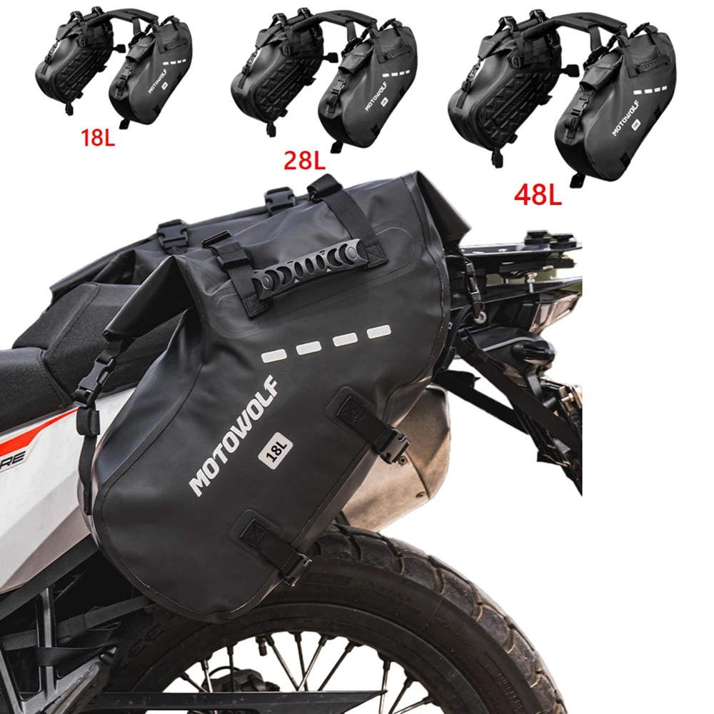Motorcycle Bag 100%Waterproof 18L/48L Large Capacity 2 Pcs Universal Fit Motorcycle Pannier Bag Saddle Side Bags