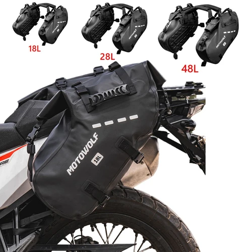 Bolsa de motocicleta 100% impermeable 18L/48L de gran capacidad 2 uds bolsa de alforja de motocicleta de ajuste Universal bolsas laterales de sillín