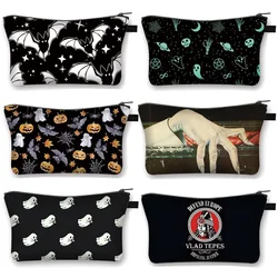 Trousse de toilette en toile pour femmes, petite pochette, trousse de maquillage, Vampire, chauve-souris, fantôme