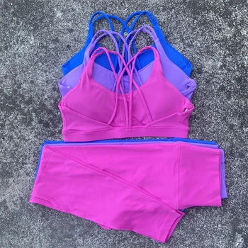 Conjunto deportivo de gimnasio de 2 piezas para mujer, conjunto de pantalones cortos de Yoga, traje de entrenamiento, traje de Fitness, sujetador con correas cruzadas, mallas de cintura alta, chándal para correr