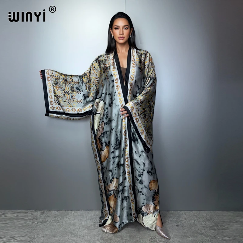 

Кимоно WINYI для африканских женщин, новая абайя, мусульманский кардиган, женская блузка, свободный кафтан для вечеринок, повседневное пляжное платье в стиле бохо.