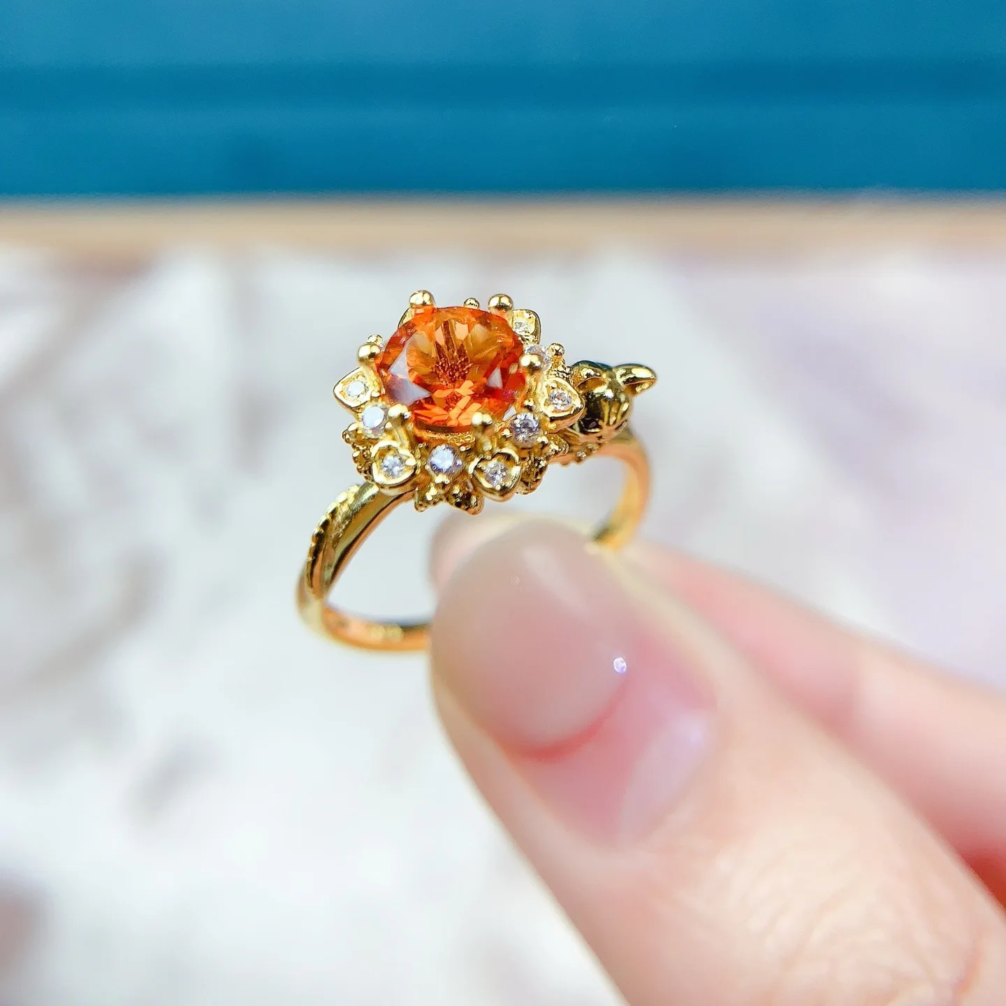 Genuine Yellow Citrine Silver Ring Glowing Radiant  S925 Fine Silver Elegant Ladies Statement Jewelry