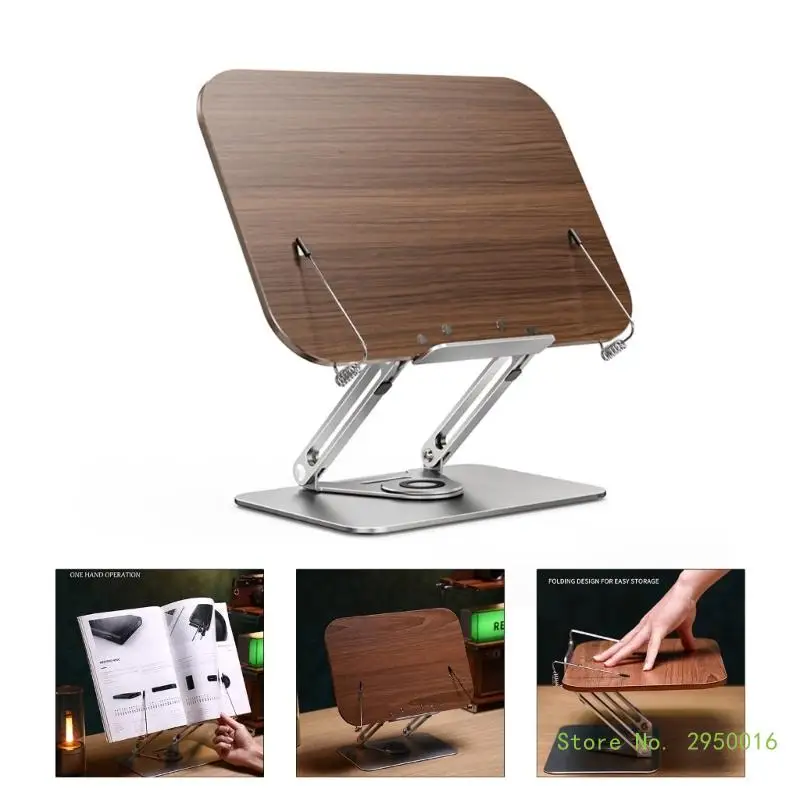 

Reading Stand Recipe Book Stand Book Holder for Reading Adjustable Foldable Reading Bracket Aluminium Alloy and Wood