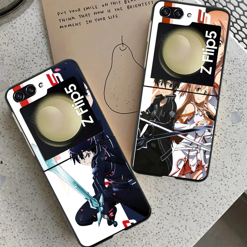 Anime Sword Art Online SAO Case For Samsung Galaxy Z Flip 4 5 3 z Flip5 Flip4 5G Hard Phone Cover Flip3 Split Folding Black Plas