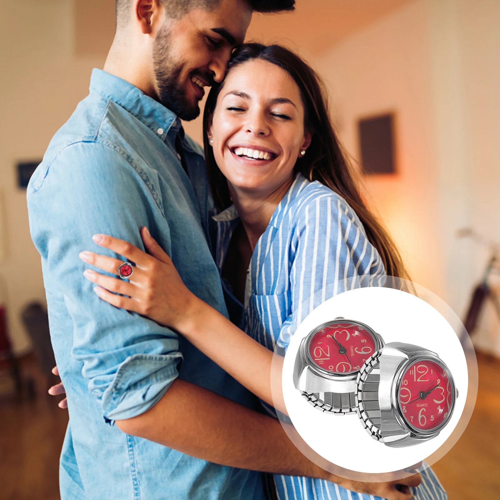 

2Pcs Ring Watch Set Unique Exquisite Design Finger Wear Quartz Watches for Daily Wedding Tourism Gift for Kids Friends