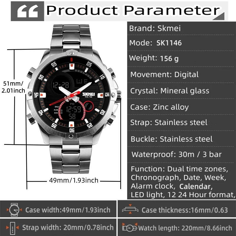 SKMEI 2016 New Watches Men Luxury Brand Fashion Casual Business Sports Wrist watches Dual time Digital Analog Quartz Watch