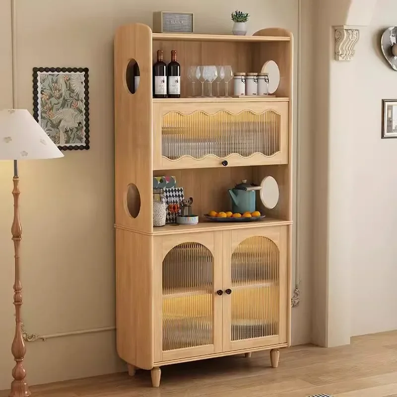 Retro home solid wood sideboard, practical multi-layer storage living room cabinet