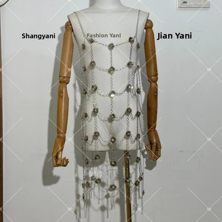 

Sexy Hollow out Strap Dr Stage Performance Festival Costume Long Sve Body Chain Faionable Women's Dr M3