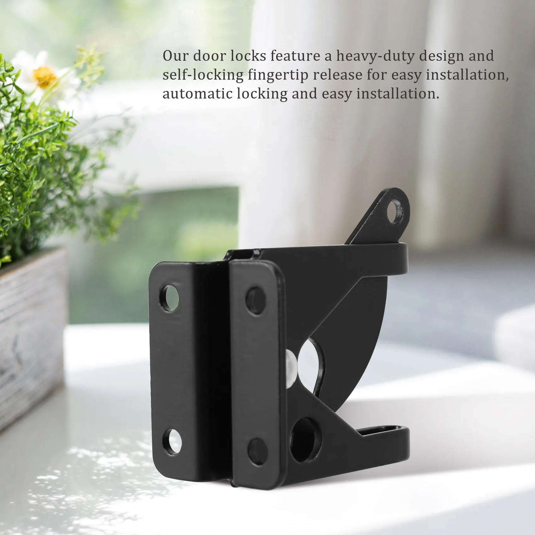 Self Locking Gate Latch Automatic Heavy Force Lever Fence Gate Lock for Wood Fence Gate Door Latches Steel Black