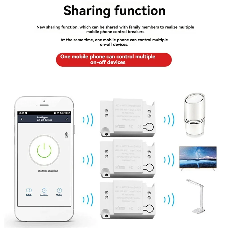 JABS-Tuya 433Mhz RF 리모컨 스위치 10A 릴레이 수신기 미니 원형 버튼 벽면 패널 스위치 (LED 조명 램프 팬용)