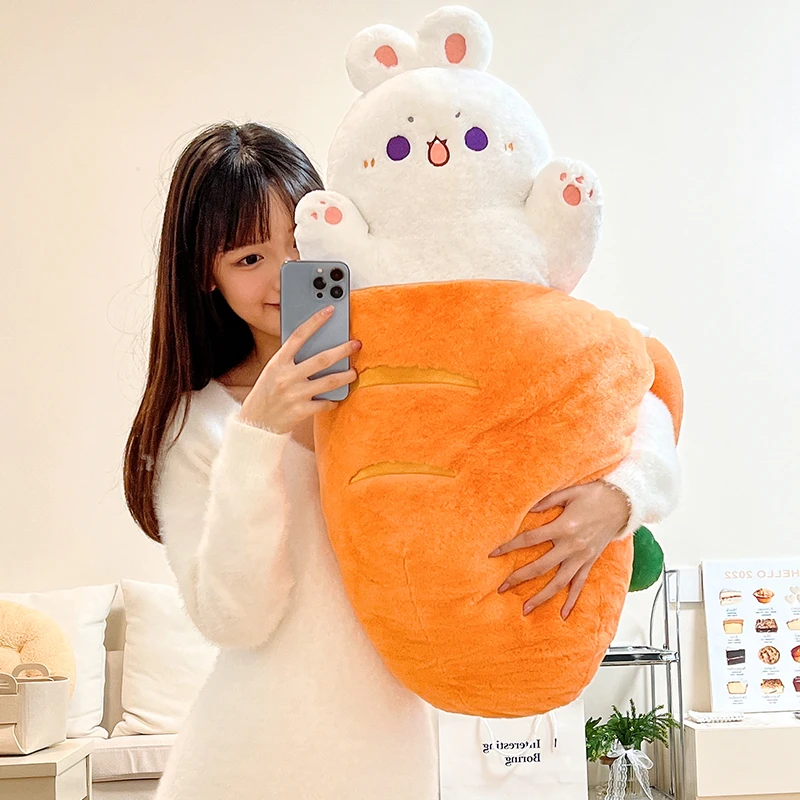 30-80cm Kawaii Taiyaki Cat Plush Toy Bunny Hiding in Carrot Dog in Bones Stuffed Animals Plushie Throw Pillow For Kids Girl