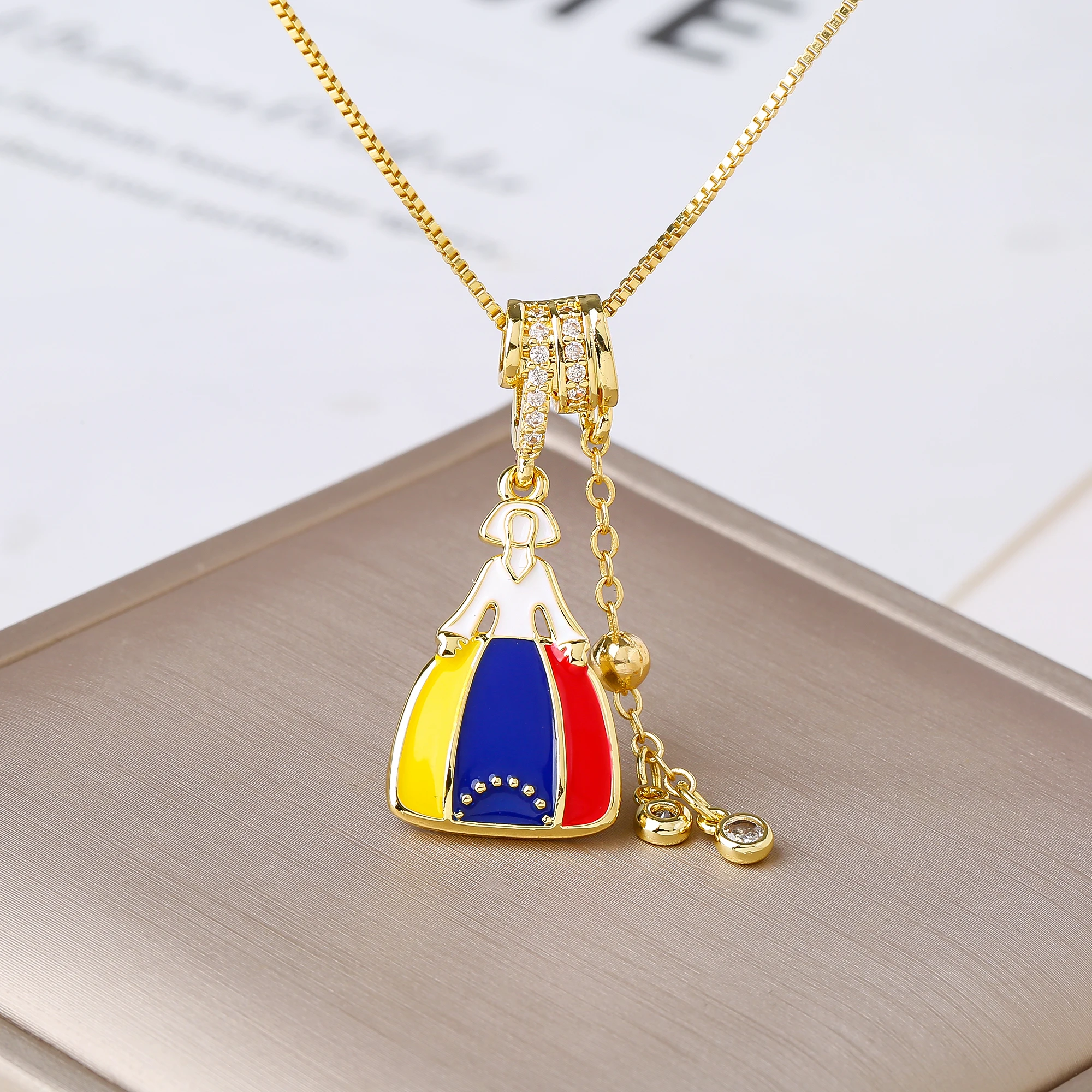 Enamel Guitar Parrot Cross Map Colombia Venezuela Flag Tassel Charm Necklace For Women Patriot Jewelry National Day Gift Choke